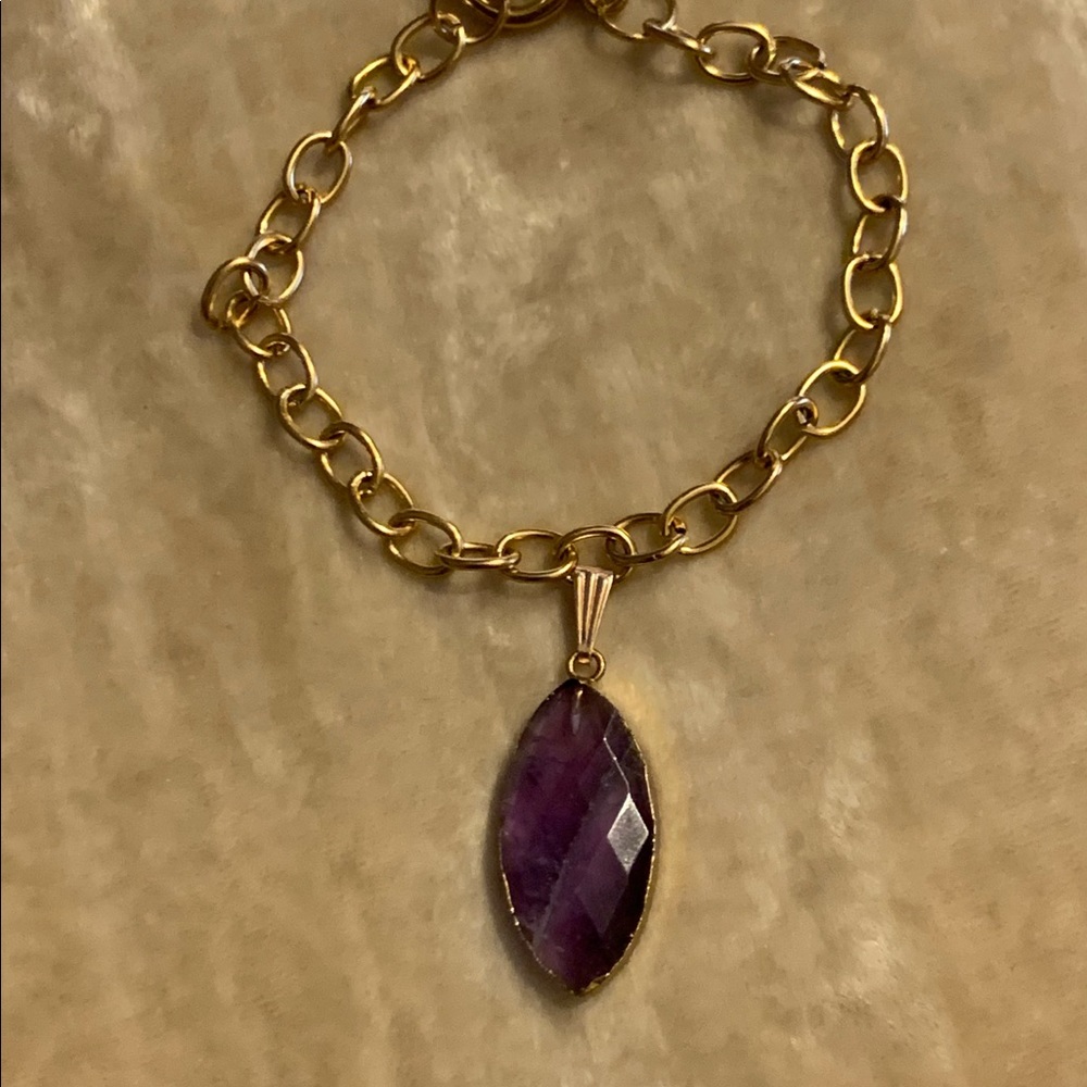 Genuine Amethyst Diamond Pattern Pendant Bracelet